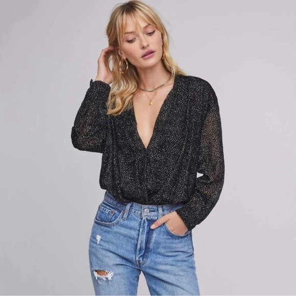 ASTR THE LABEL Zena Black Velvet Dot Bodysuit Size Extra Small - Picture 4 of 16